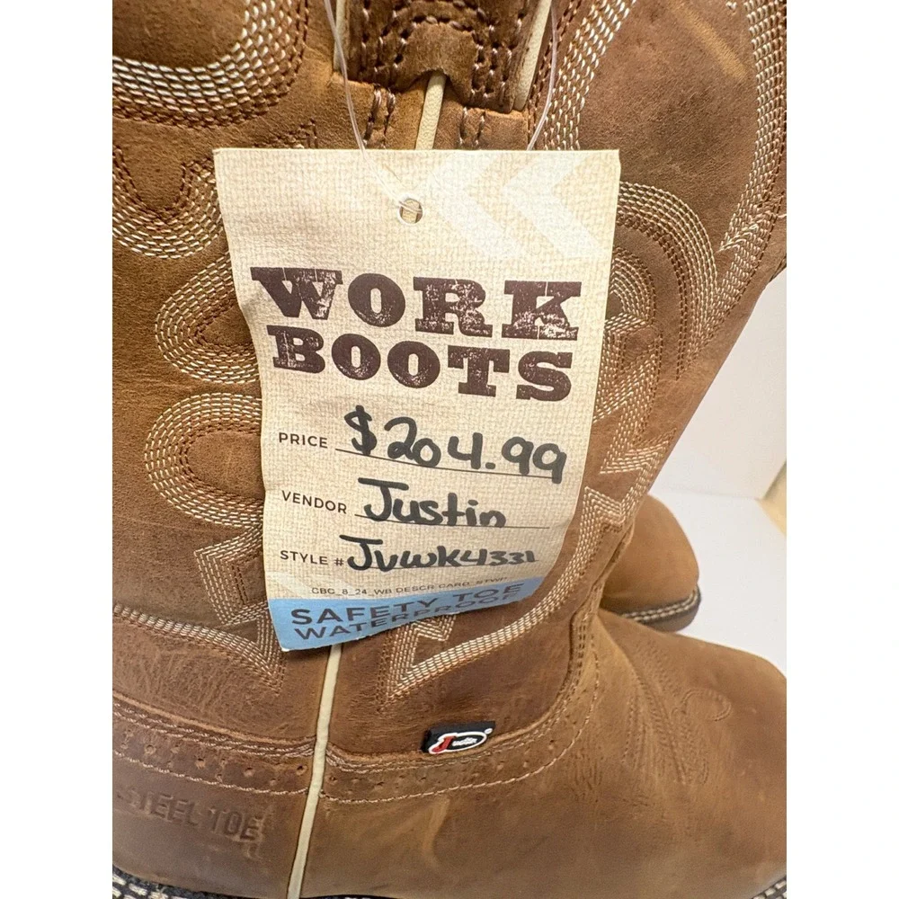 Justin Mens Rush Stampede Rustic Tan Waterproof Steel Toe Work Boots WK4331 7D